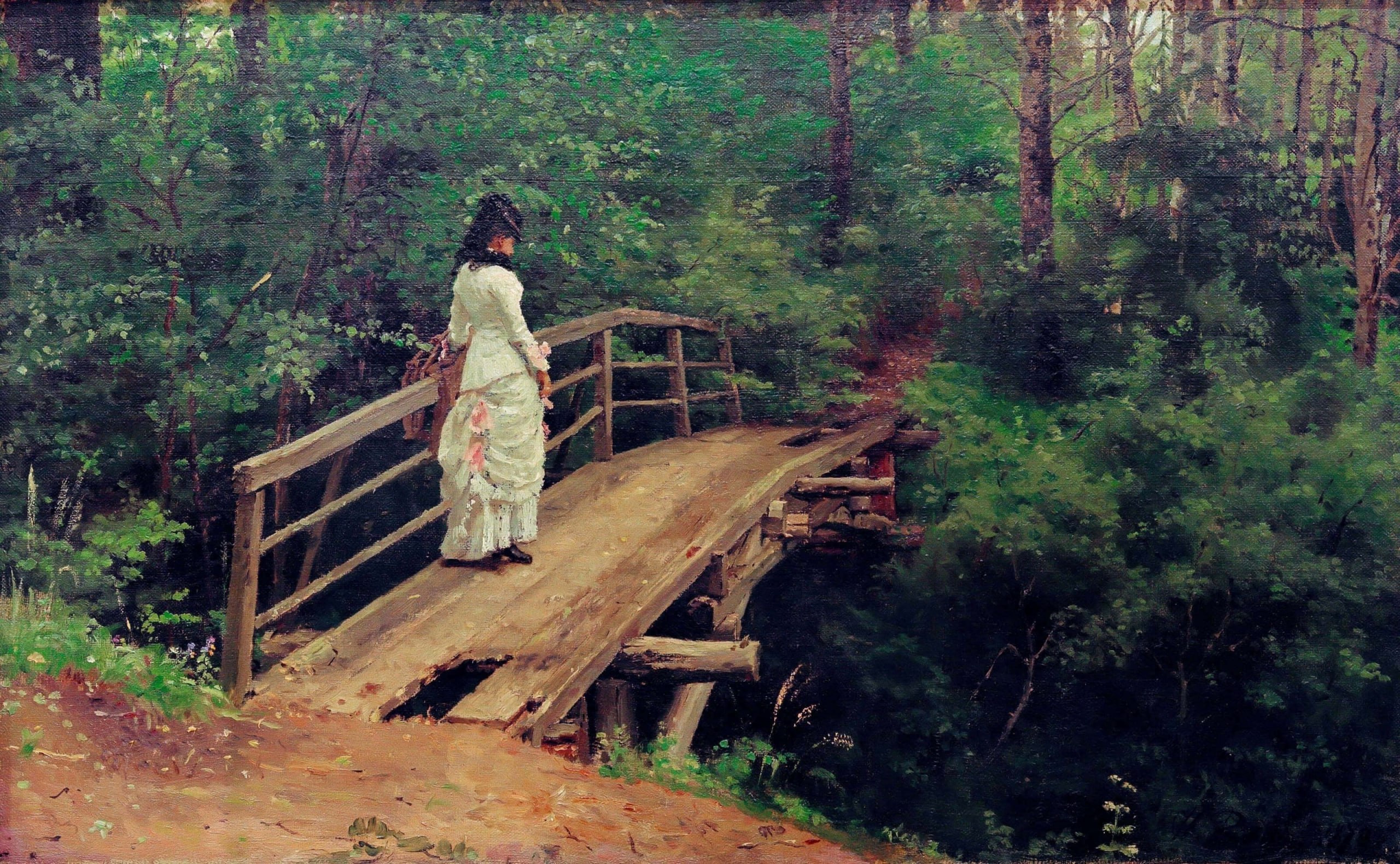 Илья Ефимович Репин — Летний пейзаж (В.А.Репина на мостике в Абрамцеве), 1879