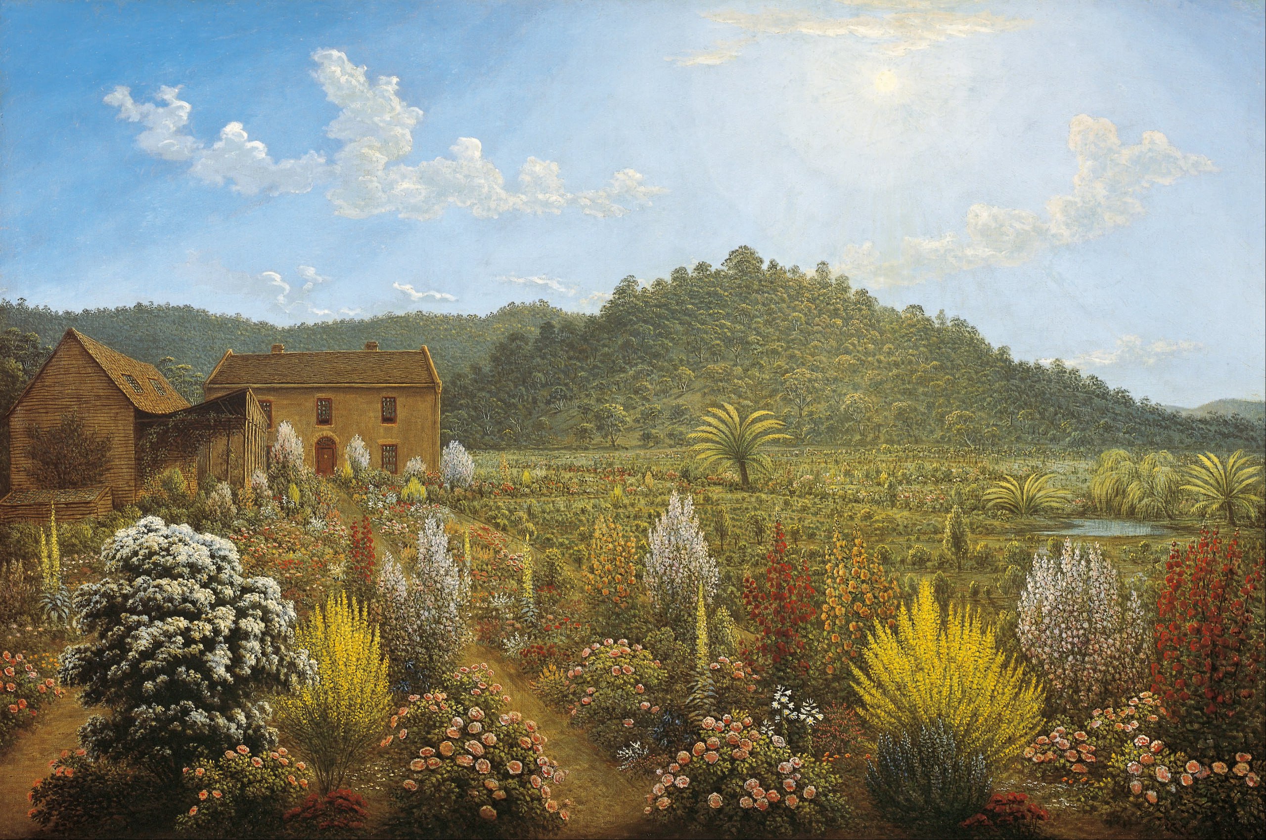 Джон Гловер — A view of the artist's house and garden, in Mills Plains, Van Diemen's Land (Вид на дом и сад художника в Миллс-Плейнс, Земля Ван-Димена), 1835