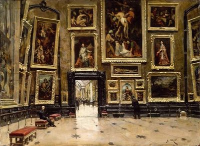 Александр Жан-Батист Брюн — Vue du Salon Carré au Louvre (Вид на Салон Карре в Лувре), 1880