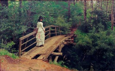 Илья Ефимович Репин — Летний пейзаж (В.А.Репина на мостике в Абрамцеве), 1879
