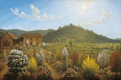 Джон Гловер — A view of the artist's house and garden, in Mills Plains, Van Diemen's Land (Вид на дом и сад художника в Миллс-Плейнс, Земля Ван-Димена), 1835