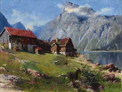 Ханс Даль — Норвежский фьорд с козами, 1910-е