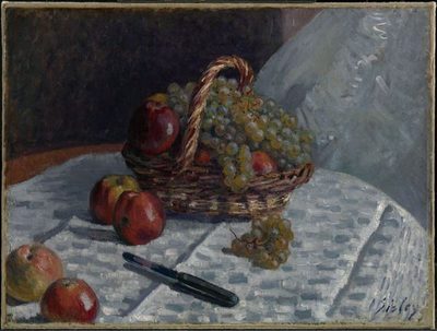 Альфред Сислей — Nature morte, pommes et raisins (Натюрморт, яблоки и виноград), 1880-81